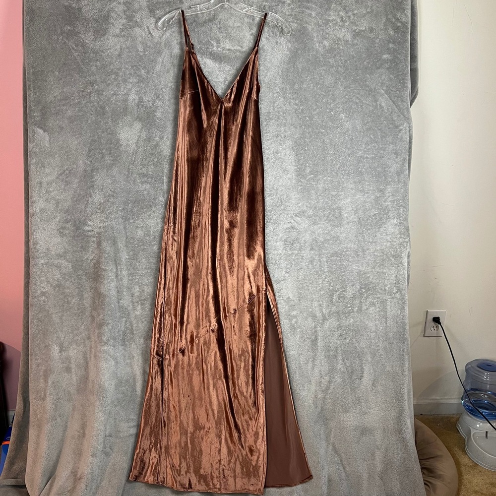 Express Maxi Dress Womens XXS Velvet Metallic Bodycon Slit Wedding Guest